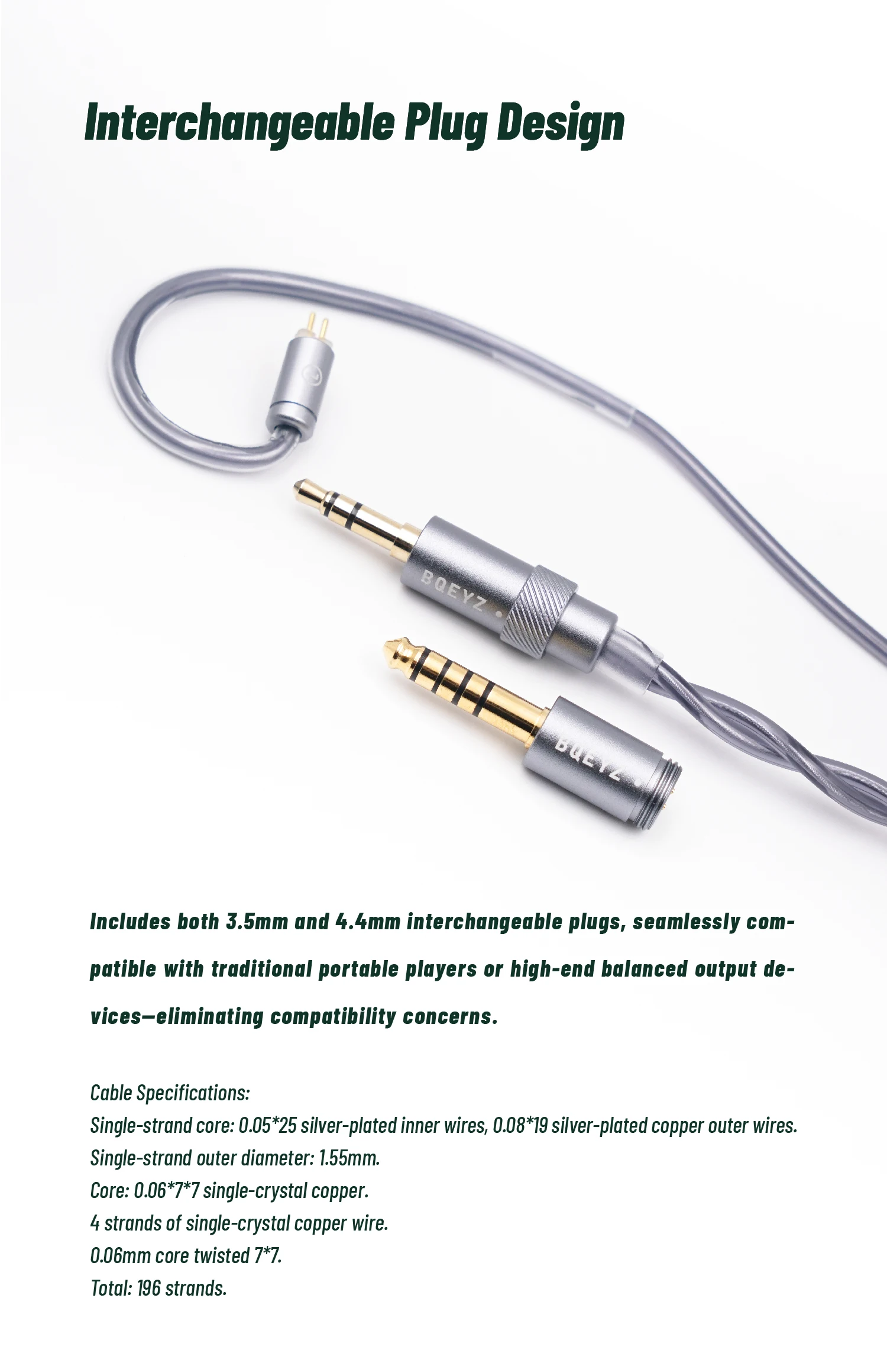 BQEYZ NI HiFi In-Ear-Kopfhörer mit dynamischem Treiber und Bio-Keramik-Membran, Gaming-Ohrhörer mit austauschbaren Steckern, 3,5 mm/4,4 mm – Detail 8
