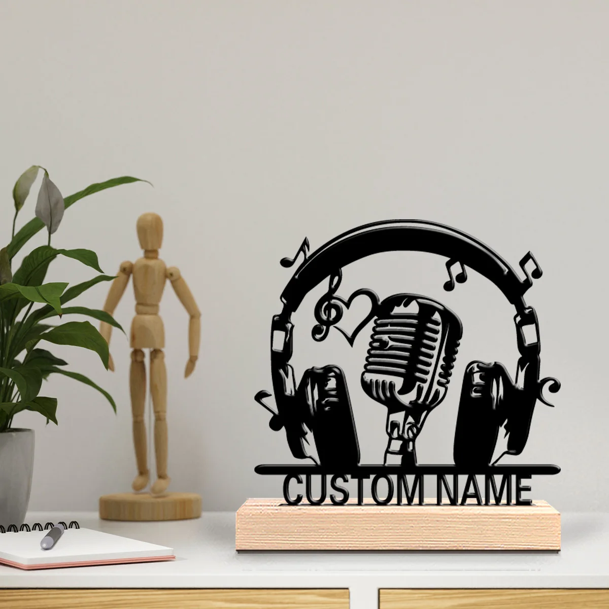 1pc Stylish Personalized Custom sing Metal Statues Wooden Bead Accents Ideal for Bedrooms Nurseries Boho-Chic Home Decor