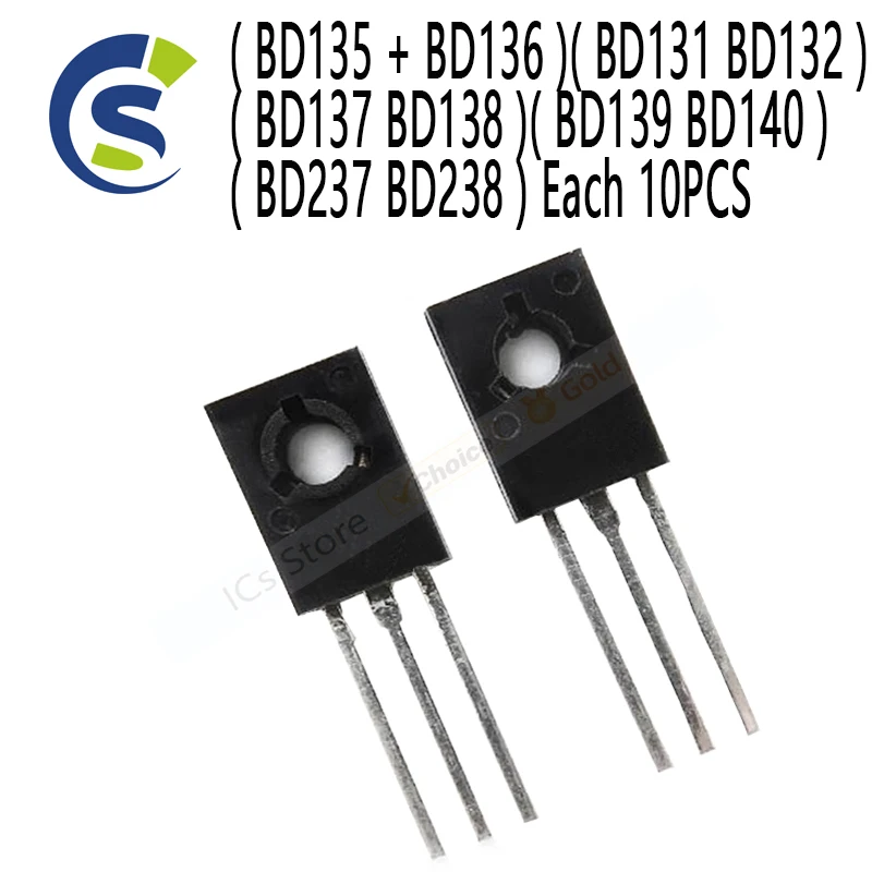 20PCS Transistor TO-126 ( BD135 + BD136 )( BD131 BD132 )( BD137 BD138 )( BD139 BD140 )( BD237 BD238 ) Each 10PCS