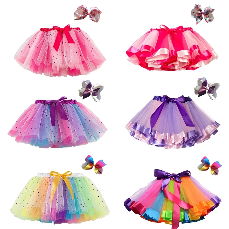 2024 New Tutu Skirt Baby Girls Clothing 12M-8Y Colorful Mini Pettiskirt Kids Party Dance Rainbow Tulle Skirts Children\'s Clothes