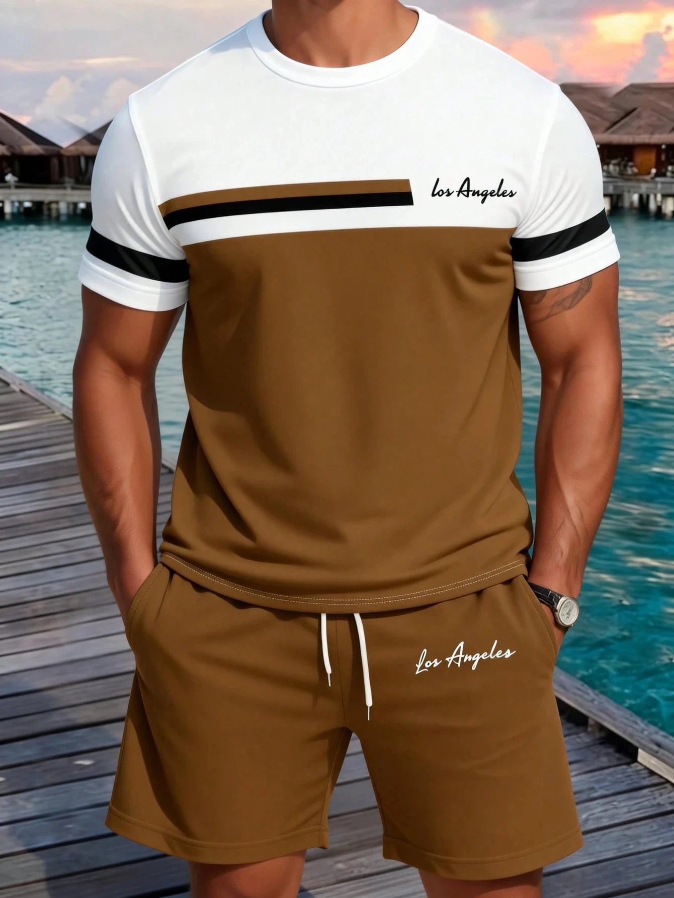 2026 Summer New Arrival Men's Letter Print Short-Sleeve T-Shirt Stylish Mens Shorts Set Vacation Beach Casual T-Shirt Summer Top