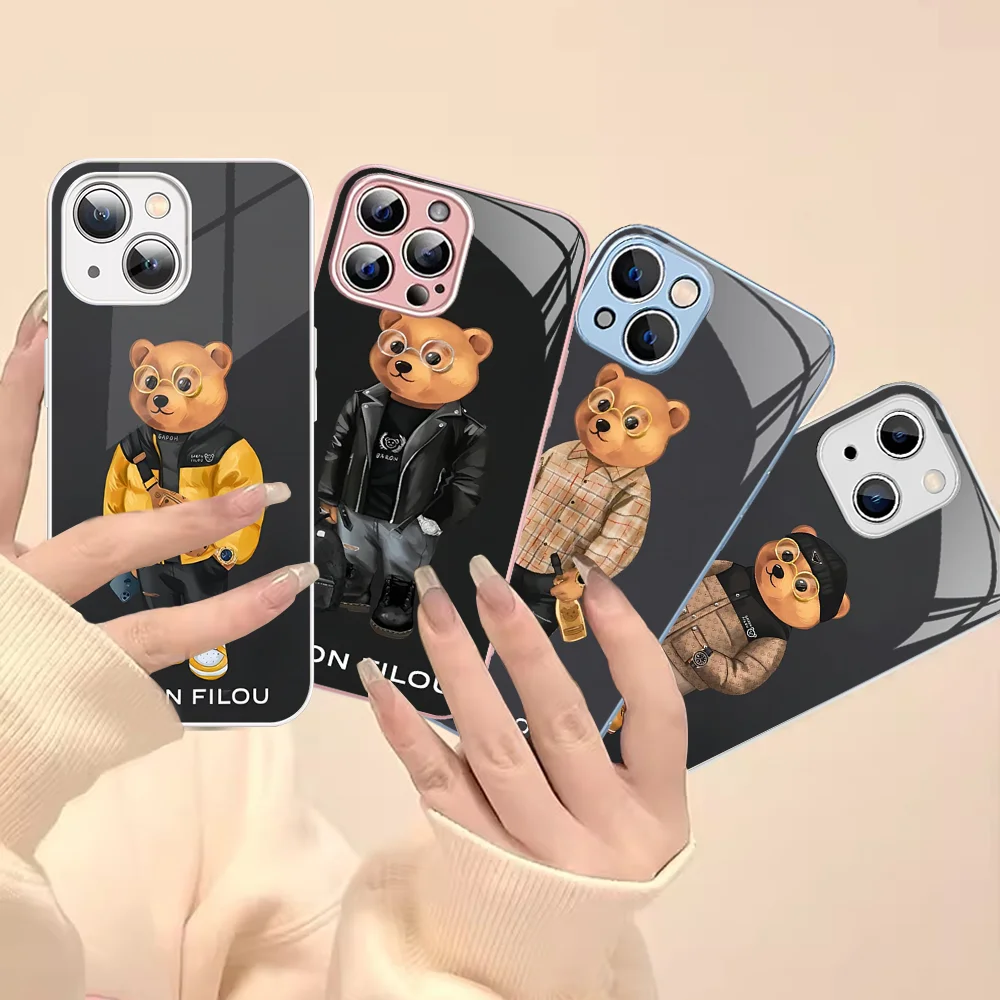 Fashion B-Baron F-Filou Bear Phone Case For iPhone 14 13 12 Mini 11 Pro XS Max X XR 14 Plus Tempered Glass Cover