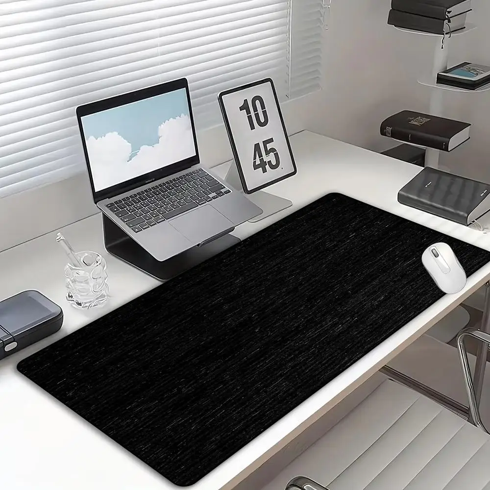 Solid Black Thin Wood Texture Large Mouse Pad Simple Minimalist XXL Desk Mat Anti-Slip Rubber Gaming Office Table Mat PC Gamer
