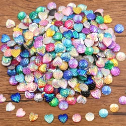 40pcs Mix Gradient Color Fish Scale Style Flat Back Round Heart Resin Cabochons For Bracelet Earrings Accessories