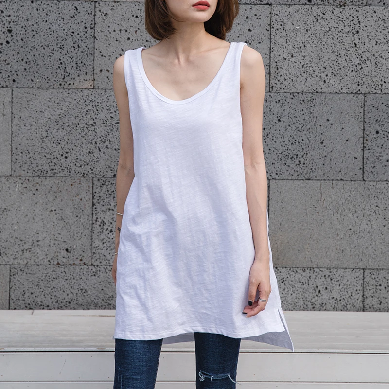 

Cotton White Women T-Shirts Summer New Female Vest Pulls Tops Tees Loose Clothing