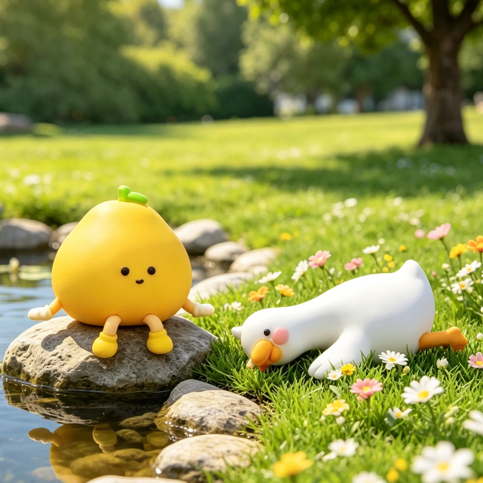2PCS 3D Duck Pomelo Figurine Resin Cartoon Animal Decor For Desk Car Dashboard TV PC Monitor Gift Idea Ornament Playful Kid Gift