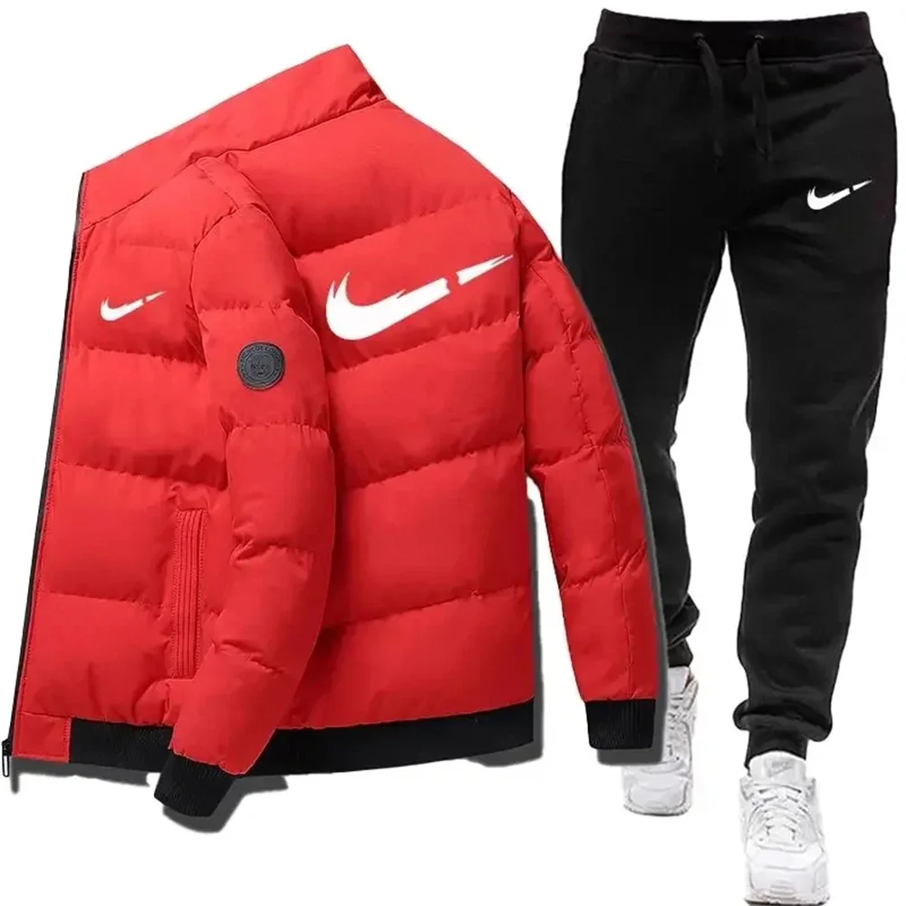 Men's set, thick jacket, high neck, Korean cut, warm, casual, winter, 2025 fashion sports, brand winter, two-piece set