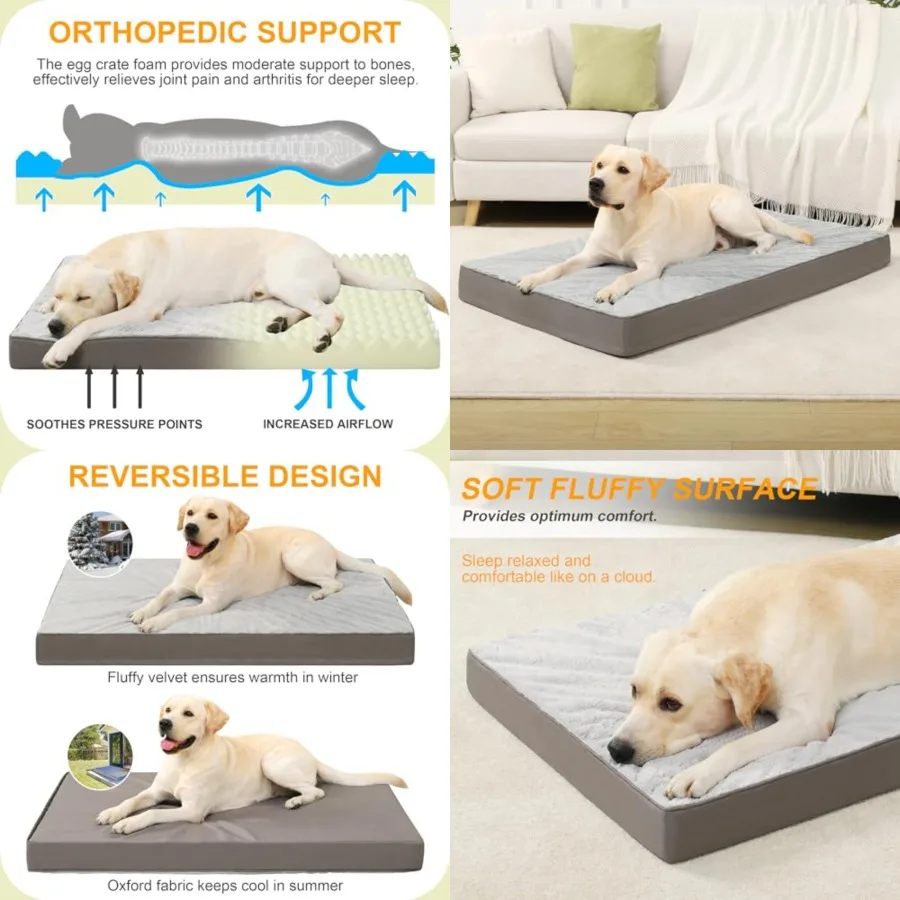 

Orthopedic Dog Bed Waterproof Dog Crate Bed for Extra Large Dogs Deluxe Plush Washable with Egg Crate Foam and Removable Cover,