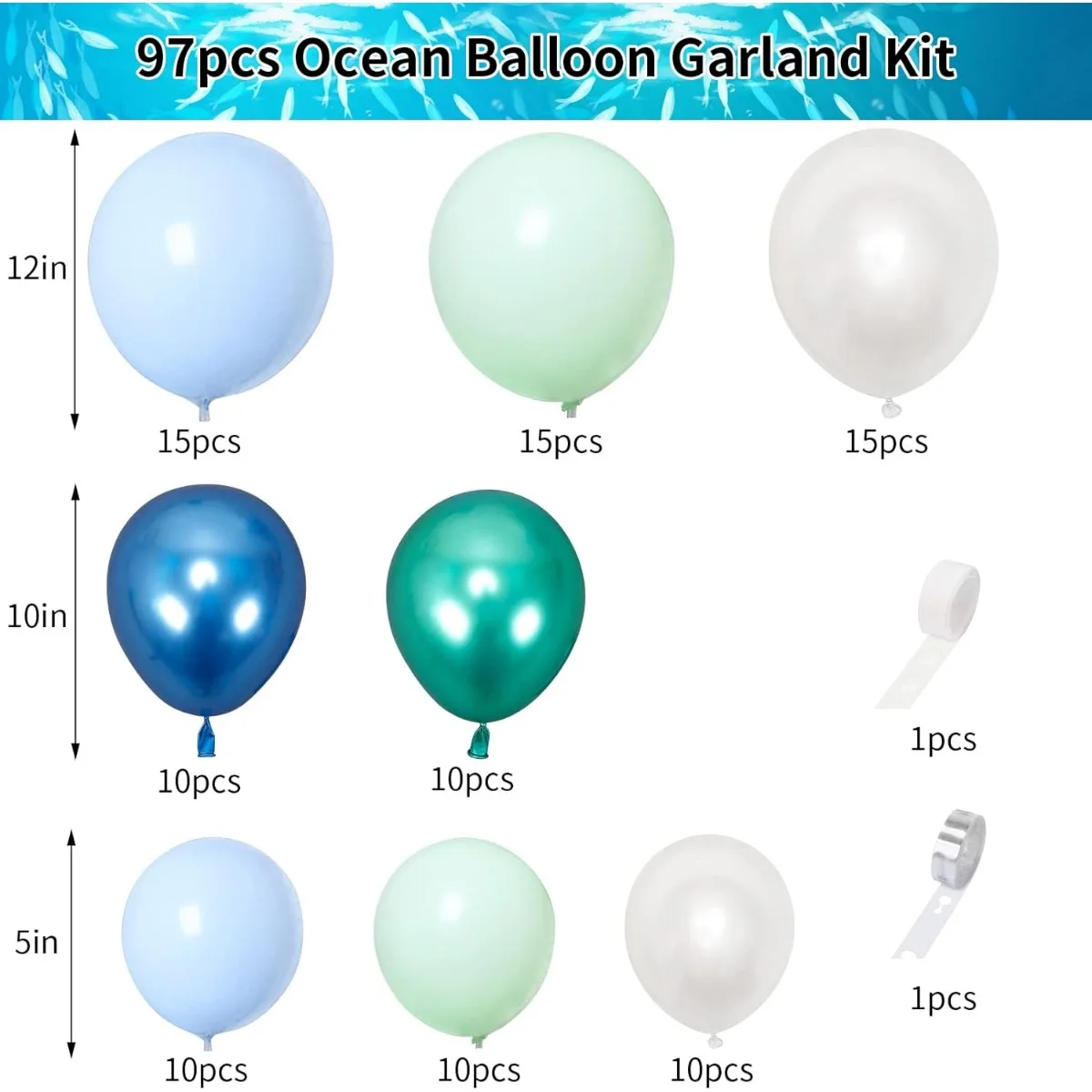 95pcs Balloon Wreath Kit Green Blue White Ocean Balloon Arch Kit Submarine Party Decoration Birthday parting party