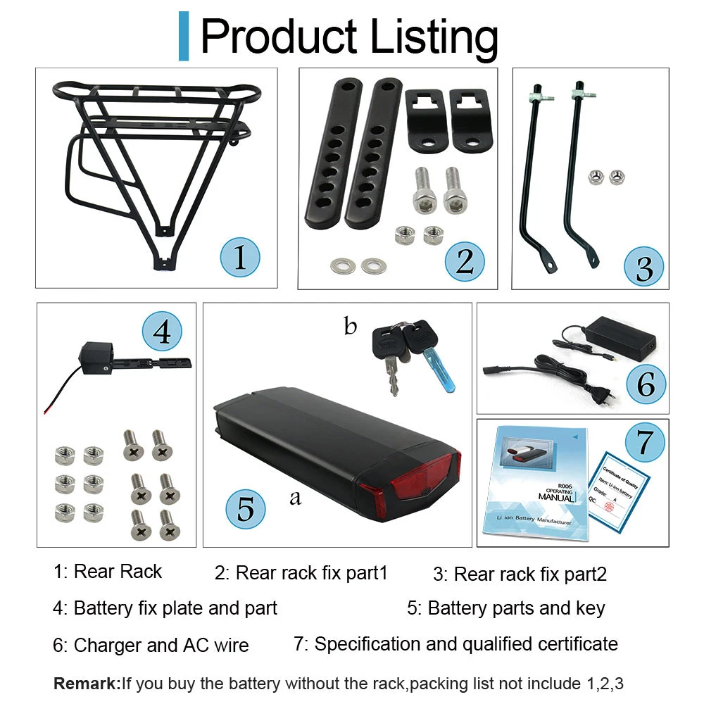 18650 بطارية الرف الخلفي eBike مع رف الأمتعة 36 فولت 13Ah 15Ah 17.5Ah 48 فولت 12Ah دراجة كهربائية Bateria لمحرك بافانغ 250 واط-1000 واط