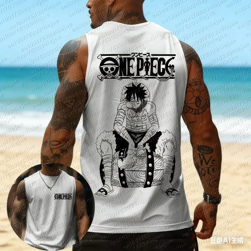 

2026 One Piece Anime Luffy Peripheral Print Tank Top Men's Loose Sports Summer Fashion Top Comfortable and Breathable