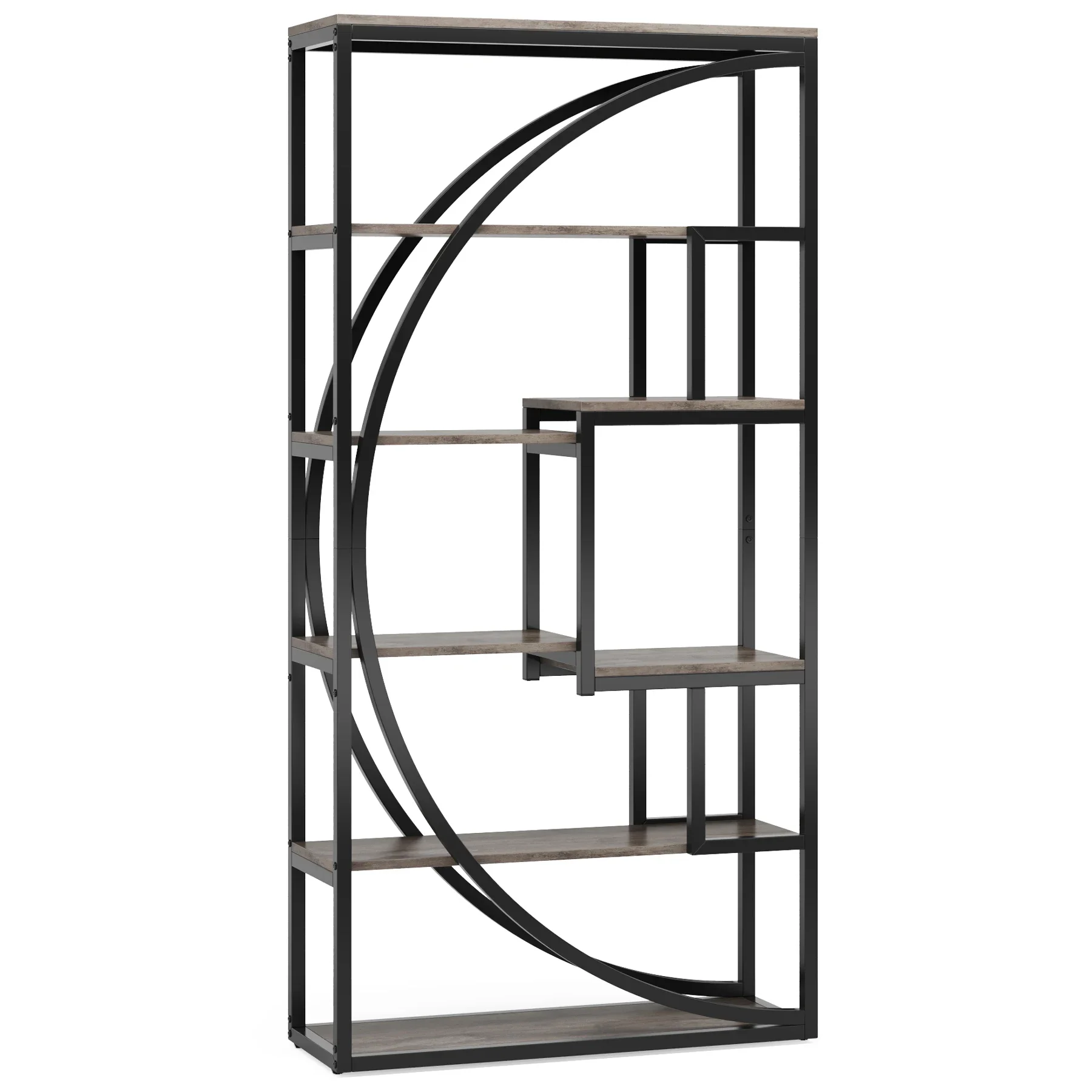 Bookshelf, Industrial 5-Tier Etagere Bookcase, 70.8 inch Tall Bookshelf with 8 Open Storage Shelf, Vintage Grey