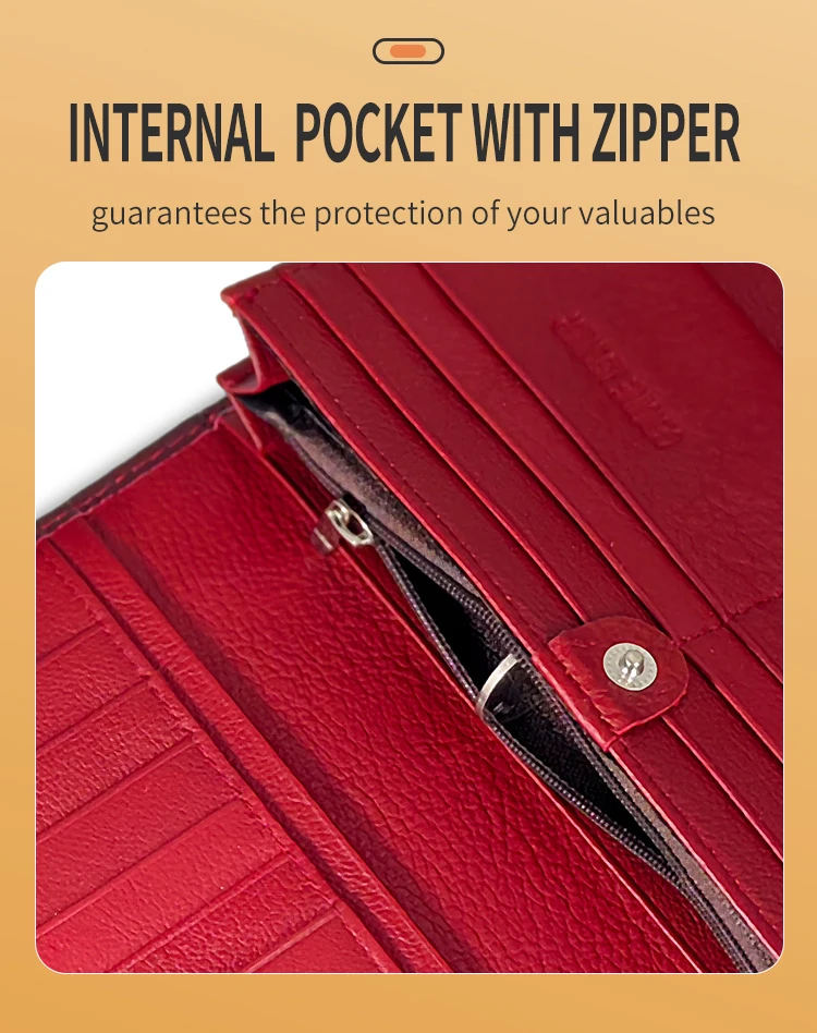 VICKAWEB Große Hasp-Geldbörse aus echtem Leder mit Foto-Kartenhalter und Druckknopfverschluss für Damen, luxuriöses Markendesign, Damen-Kartenetui, lang, rot – Detail 5