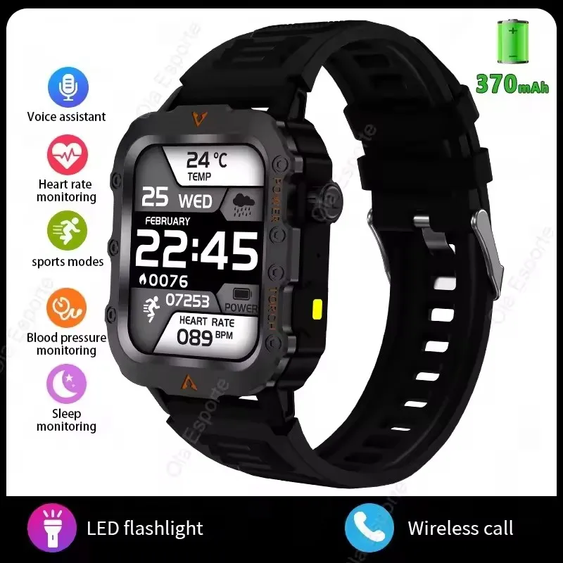 2026 Nieuwe Militaire Outdoor Smart Horloge Heren GPS Zaklamp Bluetooth Oproep 2.01 "AMOLED Scherm 3ATM Waterdichte Sport Smartwatch