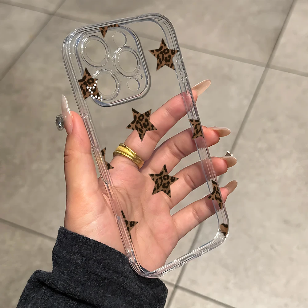 Wild Leopard Print Star Silicone Phone Case for IPhone 17 16 15 14 13 12 11 Pro Xs Max Air Mini 7 8 6 6s Plus SE 2020 2022 Cover view 2