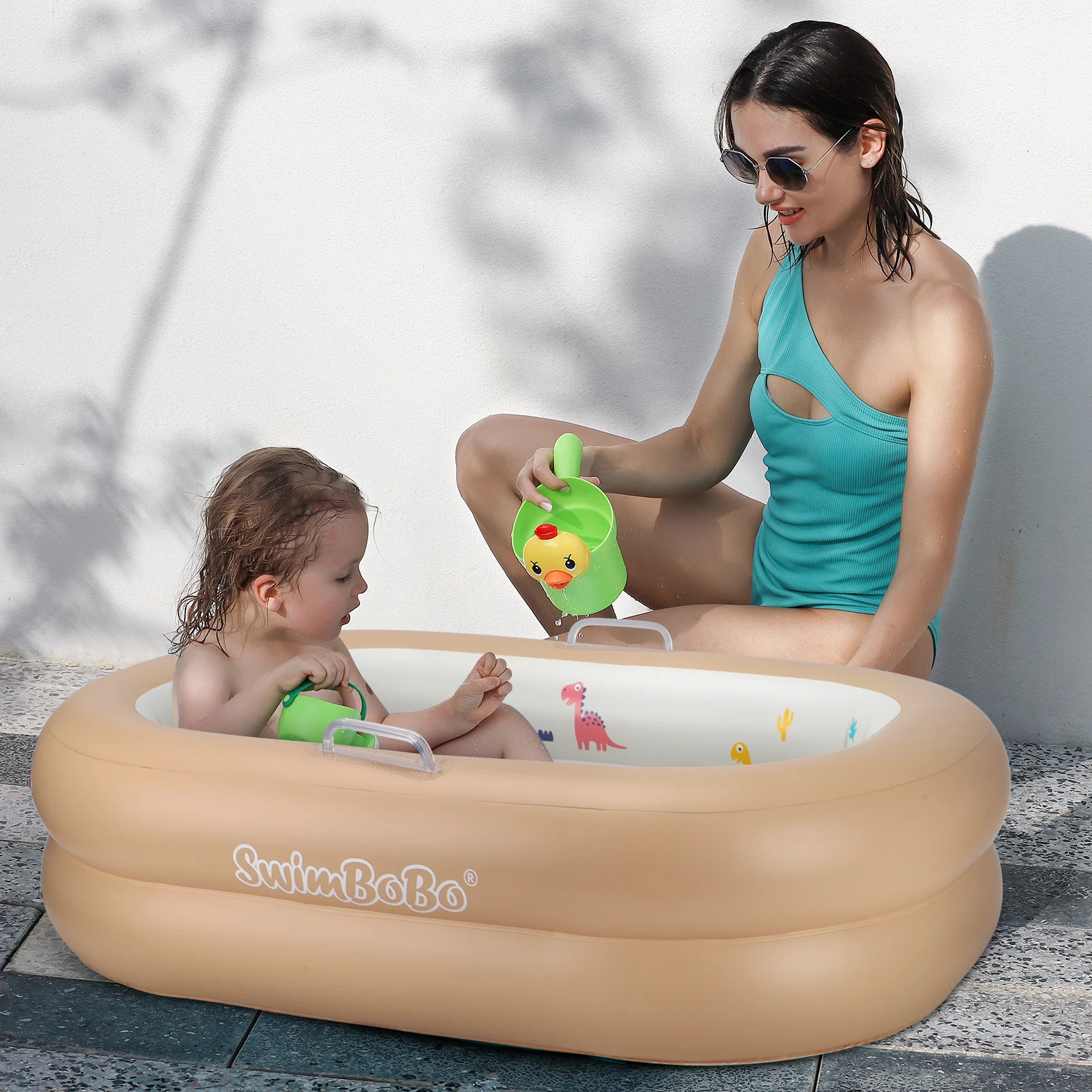 

Swimbobo Inflatable Anti-glide Baby Travel Bathtub Safe Double Handle Head Pillow Mini Swimming Pool Play Water Toys For Summer