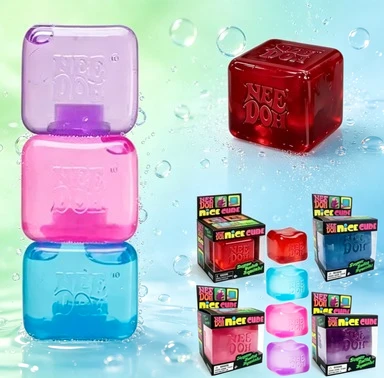 Schylling Nee Doh Jellyfish & Cube Squish Toy, Soft Jelly Squeeze Stress Relief Fidget Toy, Sensory NeeDoh for Kids & Adults