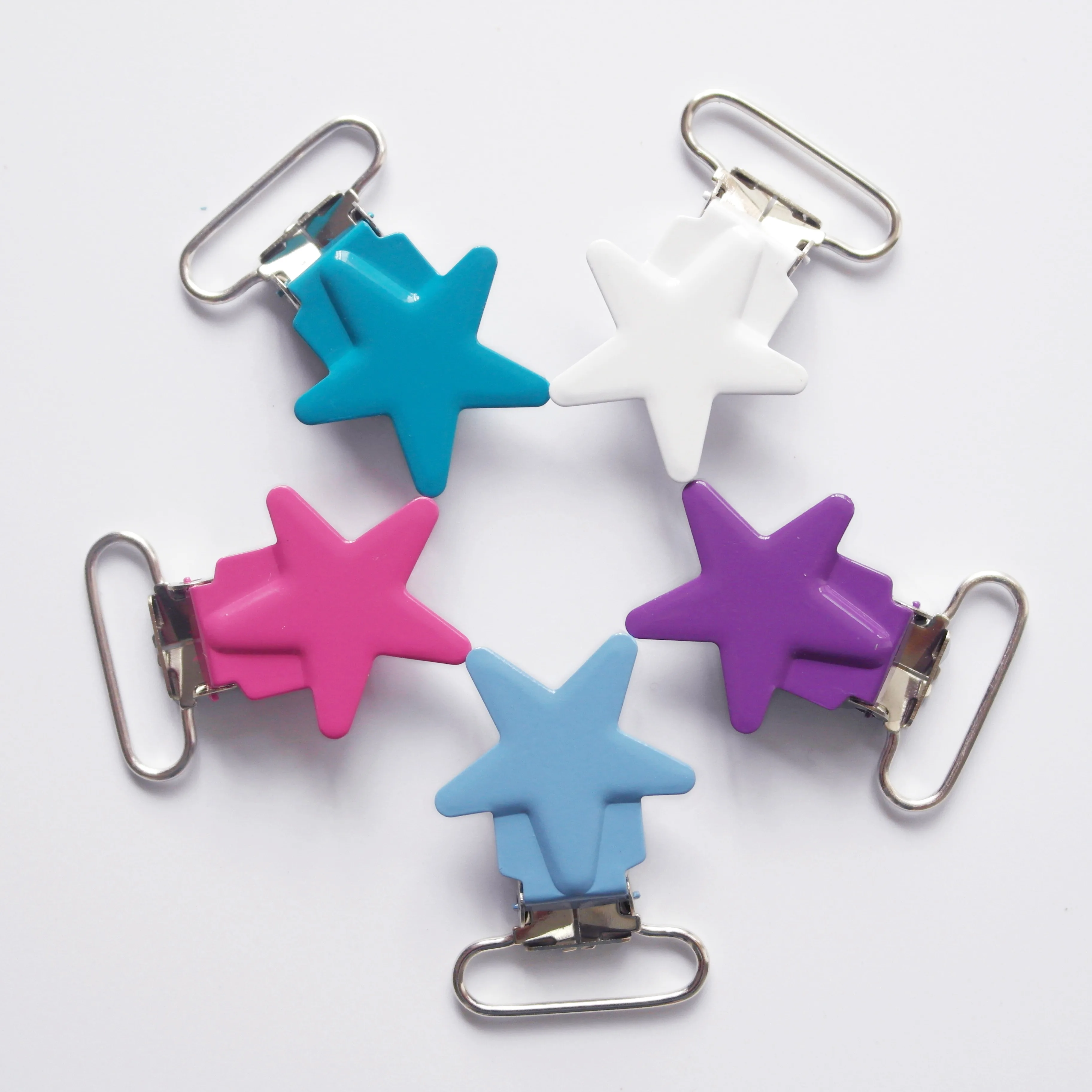 

Lead Free 80pcs 1'' 25mm 16 Colors Enamel Star Shape Metal Baby Pacifier Clips Holders / Suspender Mitten Clips