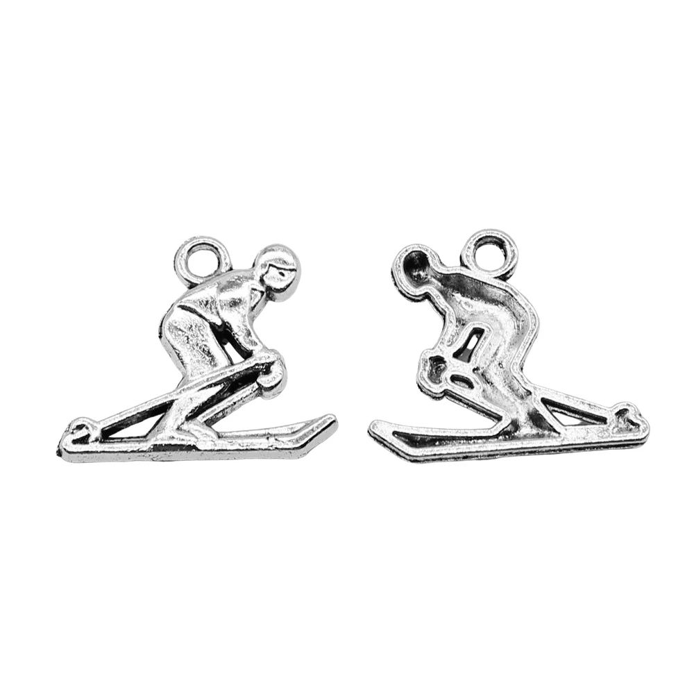 10pcs/lot 17x19mm Ski Charms For Jewelry Making Antique Silver Color 0.67x0.75inch