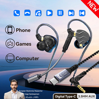 15D Heavy Bass Surround Sound Earphones 3.5MM AUX/Type-C Digital HIFI Music Bass In Ear Pluggable Mic Monitor Headphones Sport