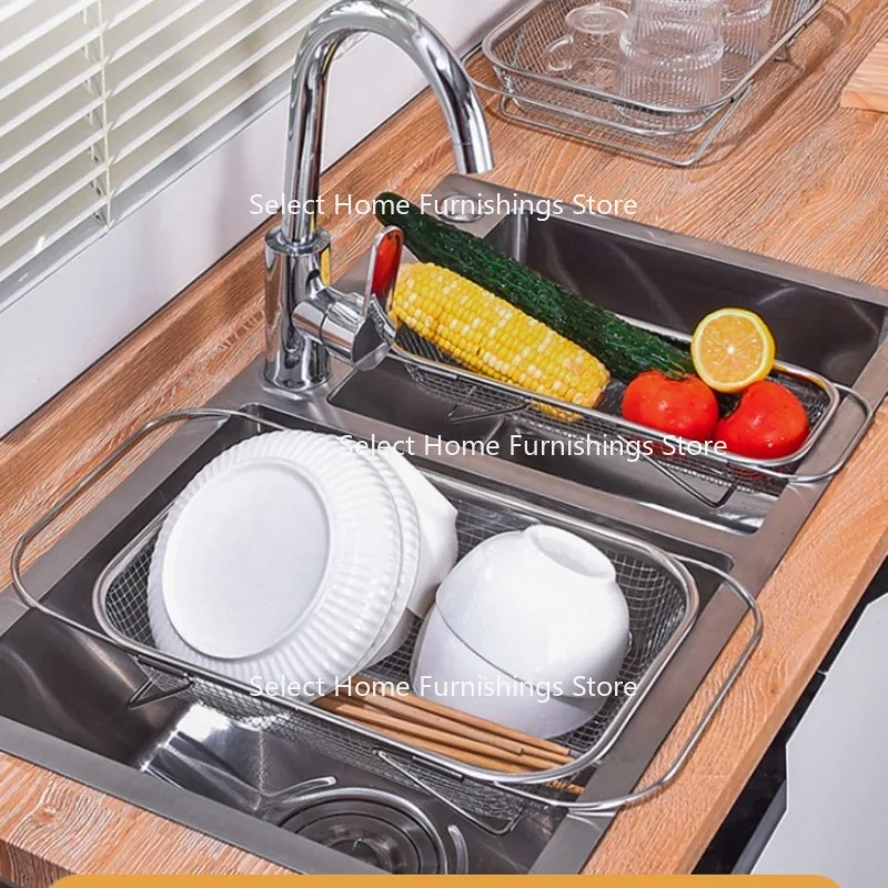 Suitable for Stainless Steel Drainage Basket, Thickened Single Sink, Retractable Vegetable Basin, Kitchen , Water Filter Rack