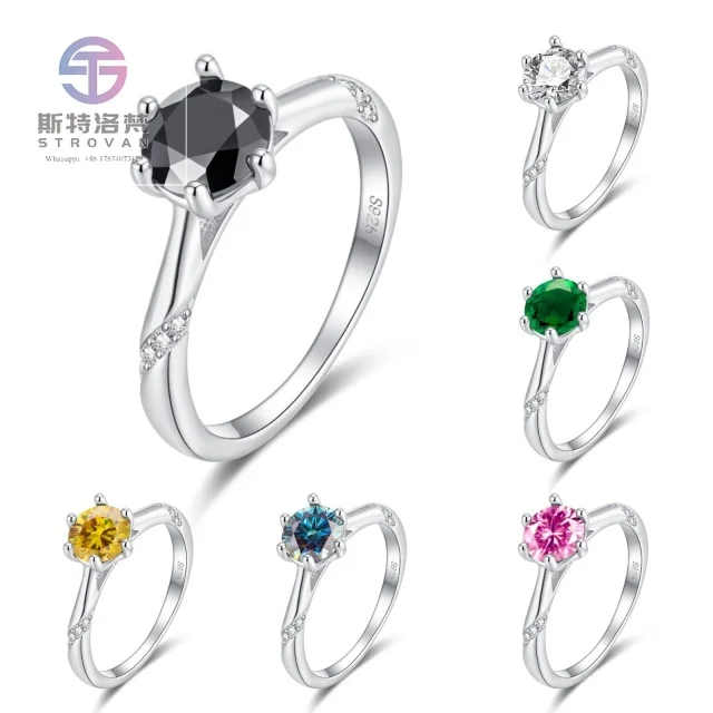 

NATUNA S925 Sterling Silver Six-claw Ring Fine Jewelry Color Moissanite Engagement Rings for Women