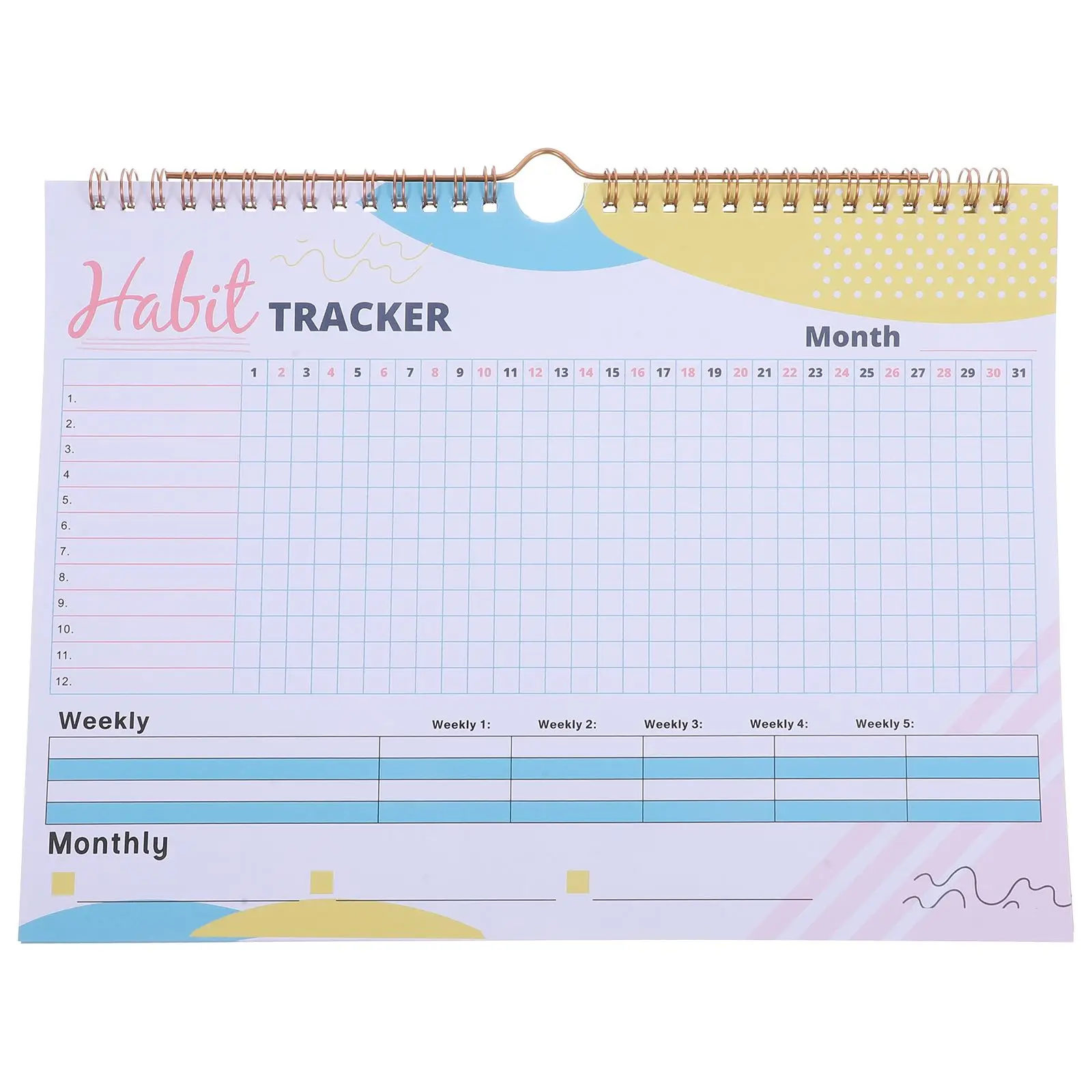 Undated Habit Tracker Planner Simple Yellow White Goal Journal Workout Calendar Monthly Schedules Notebooks Proper Size Easy