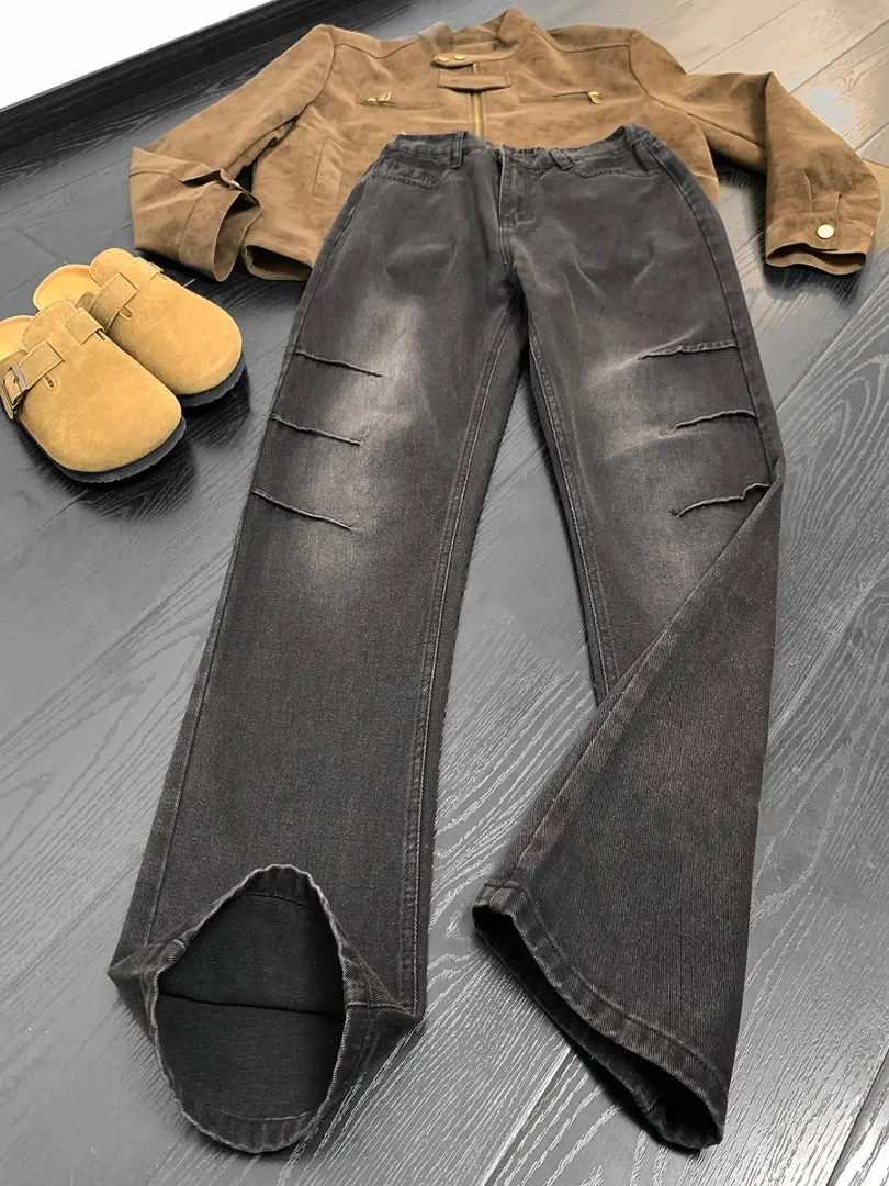 

Мужские джинсы в американском ретро-стиле, с плиссировкой, зауженные, прямые, с легким расклешением, серия Vibe, с высокой талией, из денима