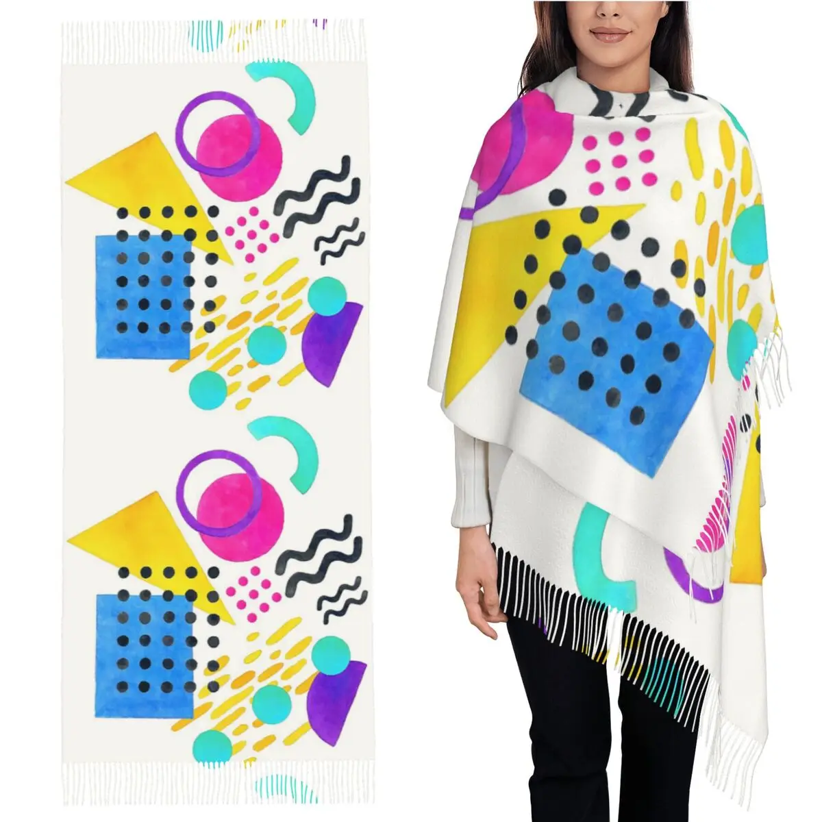 

Шарф в стиле Мемфис, шарфы с кисточками для женщин, мягкие теплые шали и накидки, большая осенне-зимняя шаль