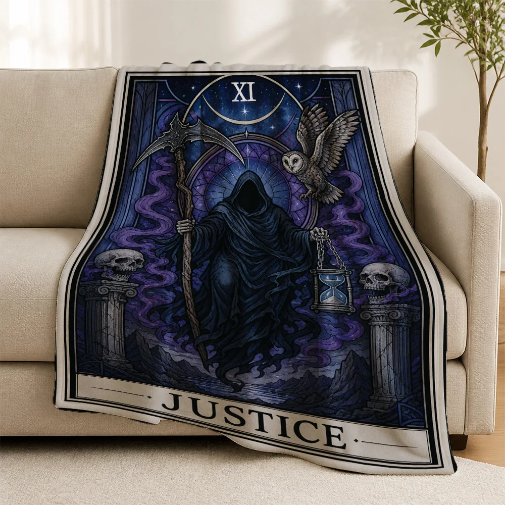 Gothic Witchy Tarot Blanket Sofa Throw Cover Occult Astrology Justice Decor Tapestry Dark Academia Mystical Home Accent Cozy Win