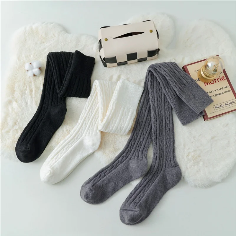 Autumn and Winter Thickening Hold-Ups Cotton Socks Stockings Solid Color Thigh High Socks Socks