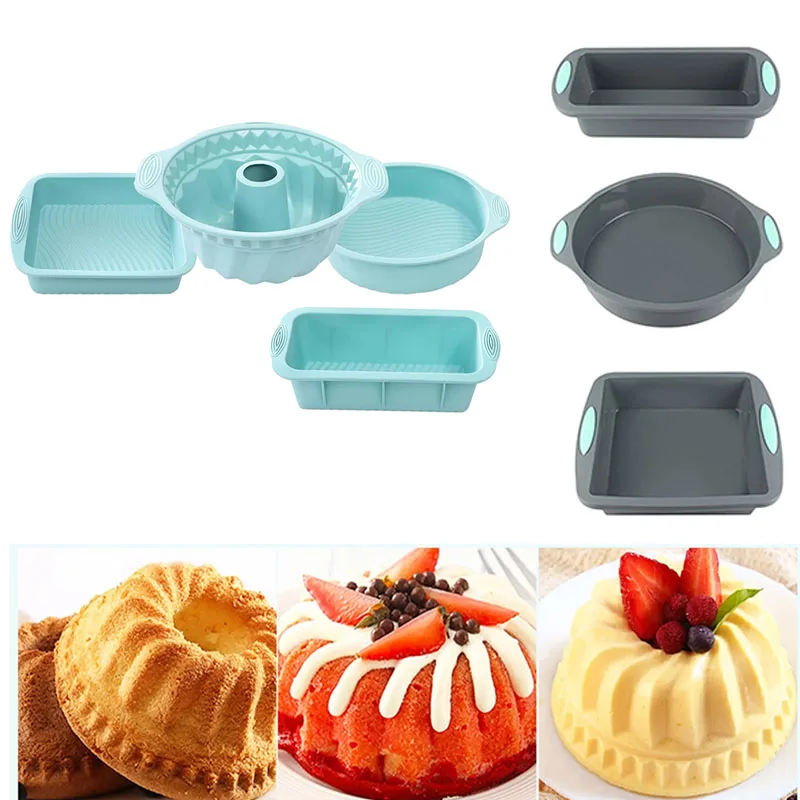 Silicone Baking Pan Set Non-Stick Heat Resistant Round Square Loaf Molds for Bread Brownies Desserts Kitchen Bakeware Tools