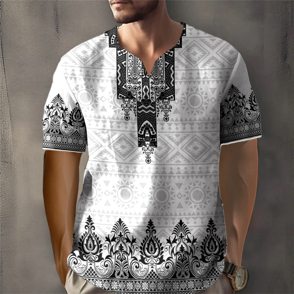 Vintage T-shirt Retro Ethnic Style Print T-shirt Tribe Graphic T-Shirts Short sleeved Tee Streetwear Oversized Men Clothing Tops