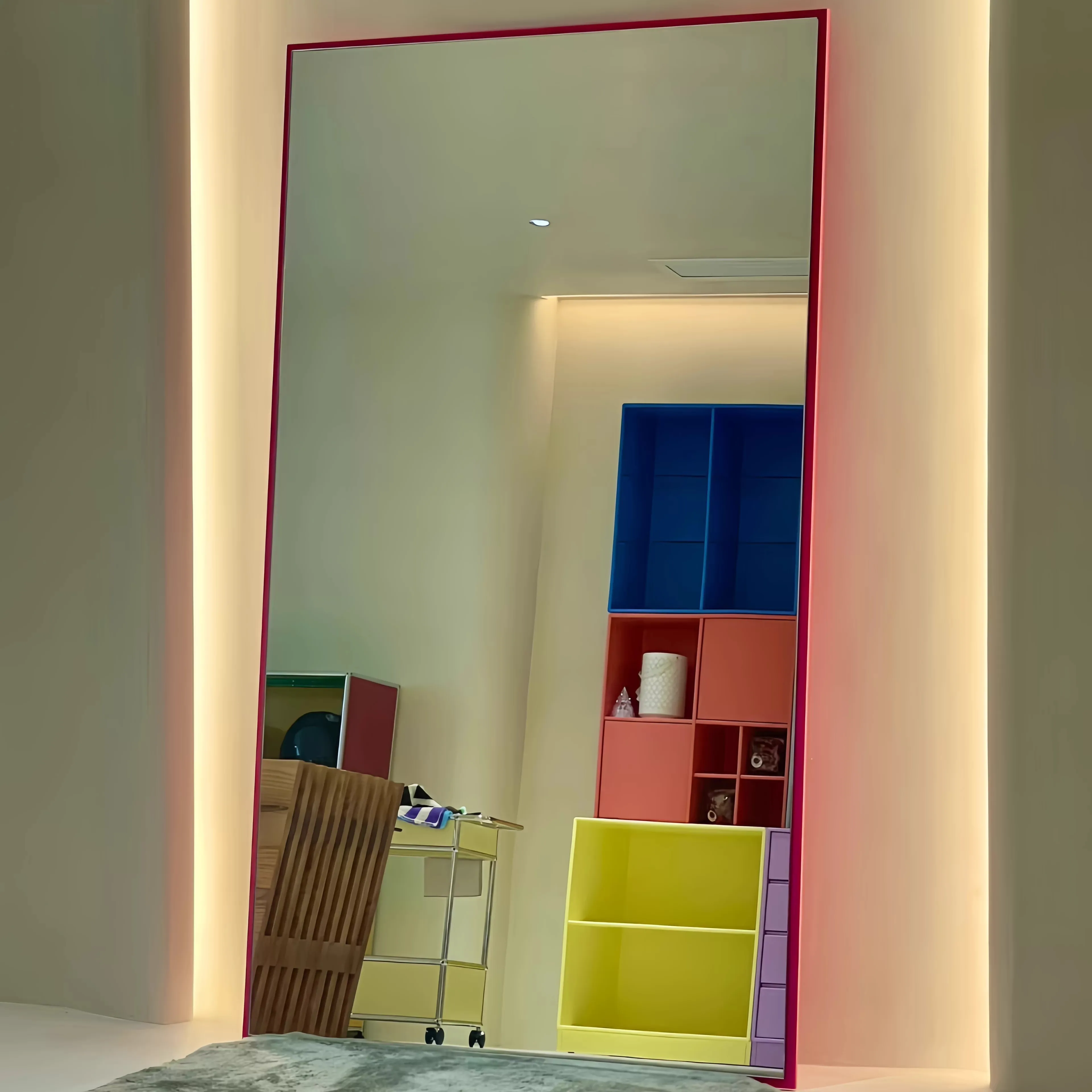 Danish Art Decoration Mirror Solid Color Minimalist Style Bedroom Vanity Mirror Customized Color Size  Changing Room Mirror view 4