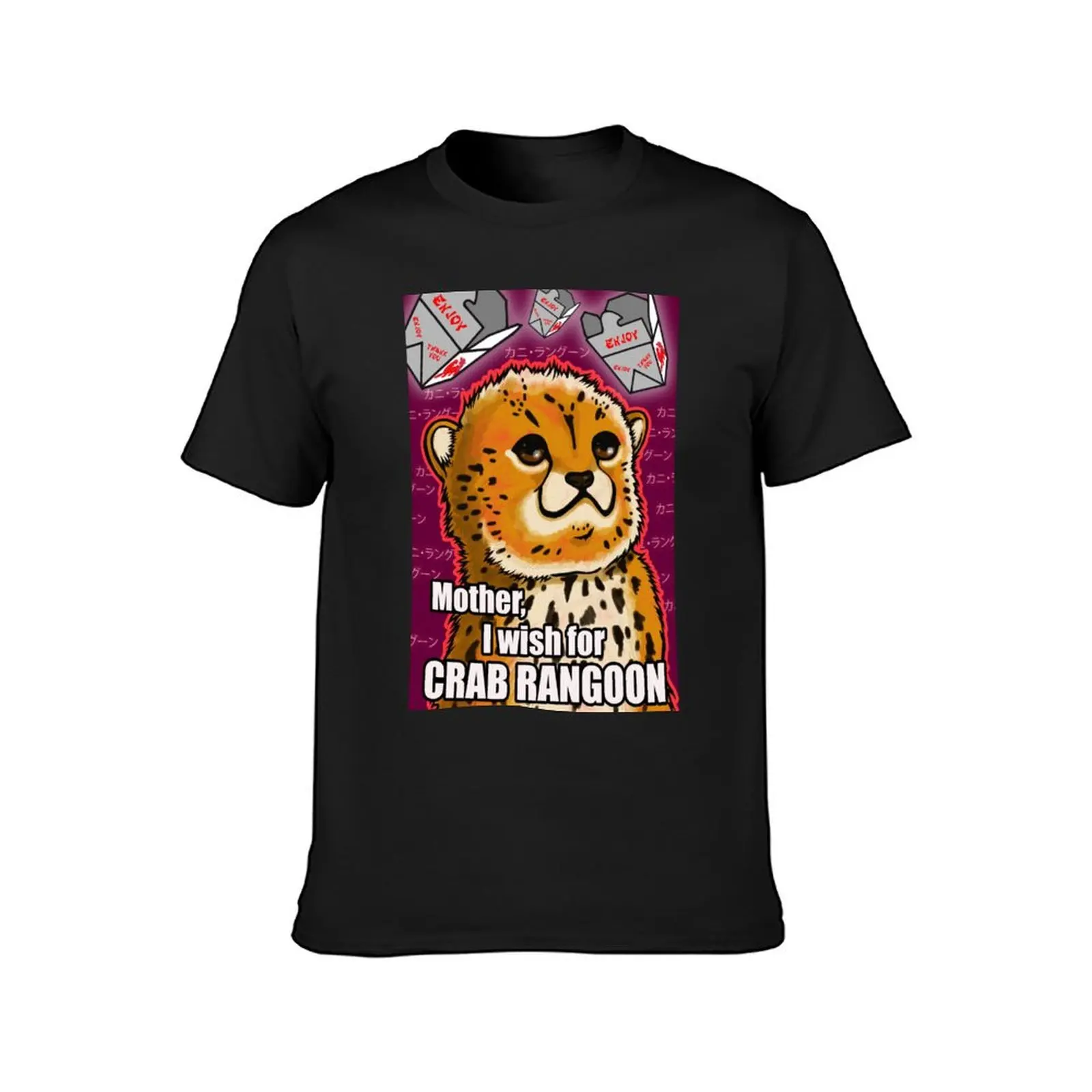 Camiseta de manga curta masculina, desejo para mãe, caranguejo, rangoon, roupas anime, blusa preta, verão