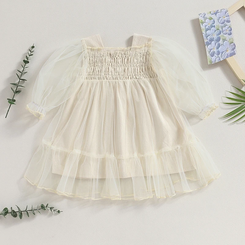 Toddler Baby Girl Summer Boho Dress Solid Color Spaghetti Strap Square Neck Dress Kids Beach Sundress