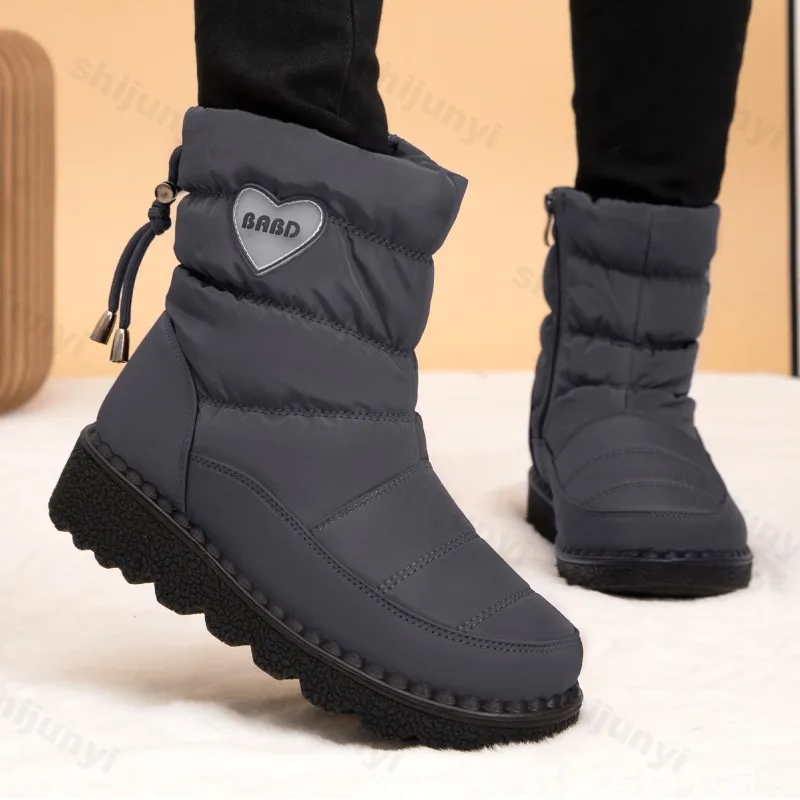 

Зимние женские зимние ботинки, уличная непромокаемая нескользящая хлопковая обувь на платформе, удобная утепленная плюшевая обувь, увеличивающая рост