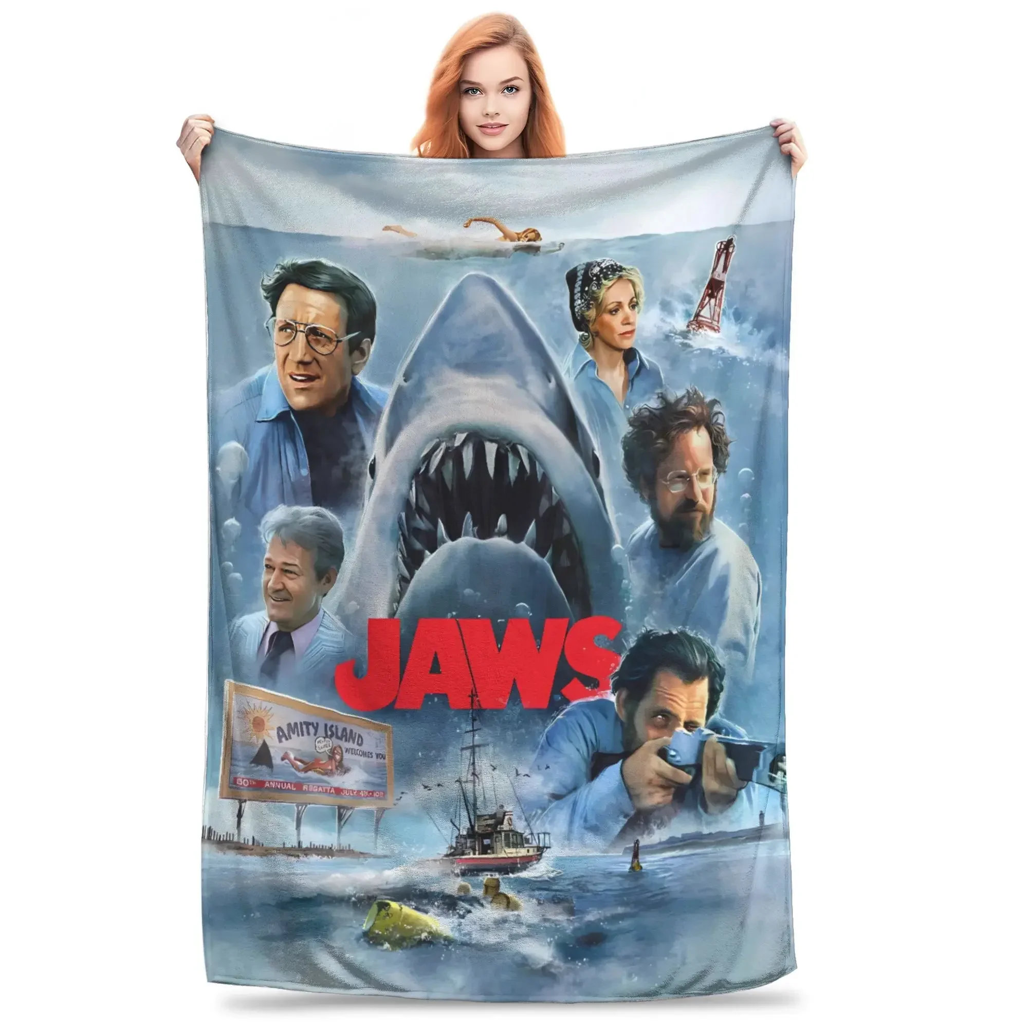 

Фланелевое одеяло Jaws th Anniversary: мягкое, теплое, зимнее, для дома, декоративное покрывало для кровати и дивана, для студентов