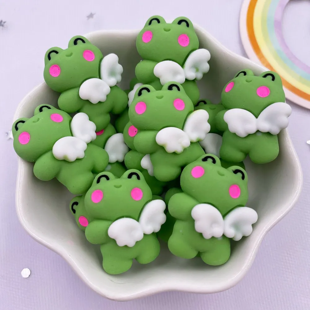 10Pcs Resin Colorful Kawaii Green angel frog Flatback Cabochon Figurine Christmas Decor Accessorie DIY Hair bow Scrapbook Crafts