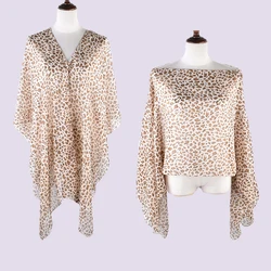 Summer women's thin sun protection clothing, leopard print chiffon shawl, pearl button beach towel