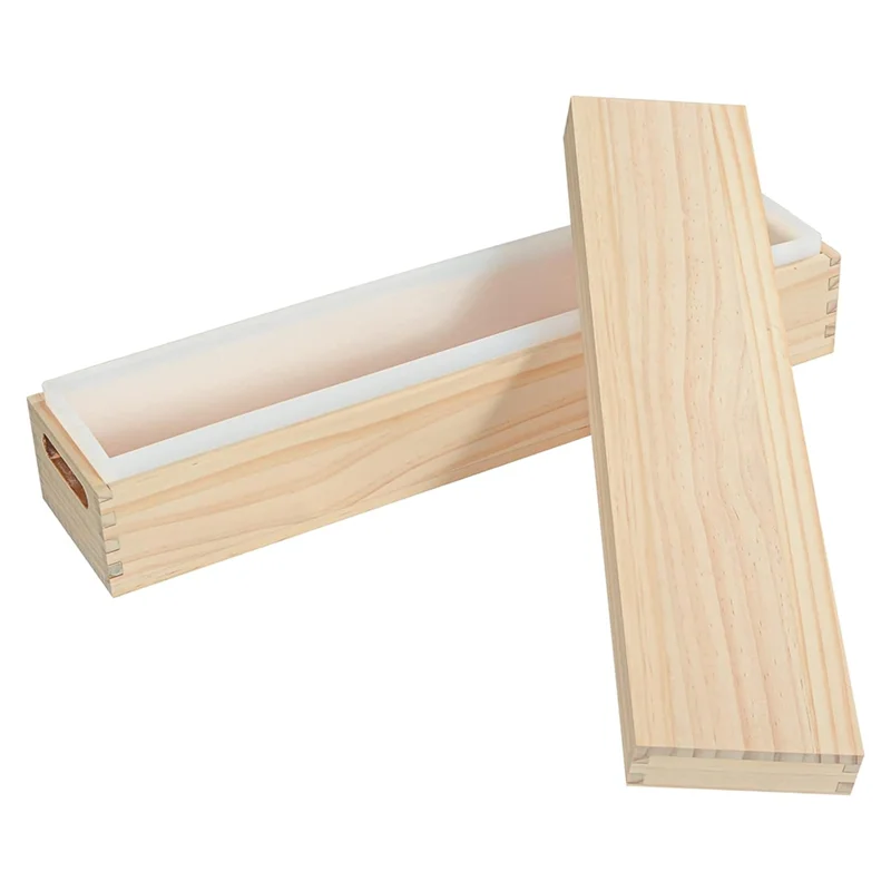

AB66-Silicone Soap Molds For Soap Making Wooden Soap Mold Loaf With Cover, Rectangle Soap Loaf Molds For DIY Soap Making