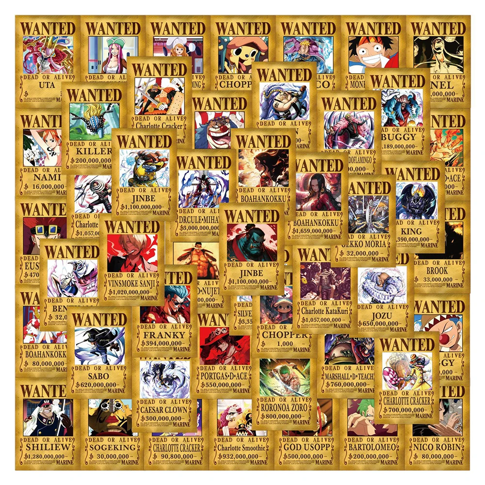 10/30/50/100pcs ONE PIECE Anime Wanted Poster Stickers Cool Waterproof DIY Suitcase Helmet Laptop Phone Cartoon Graffiti Sticker