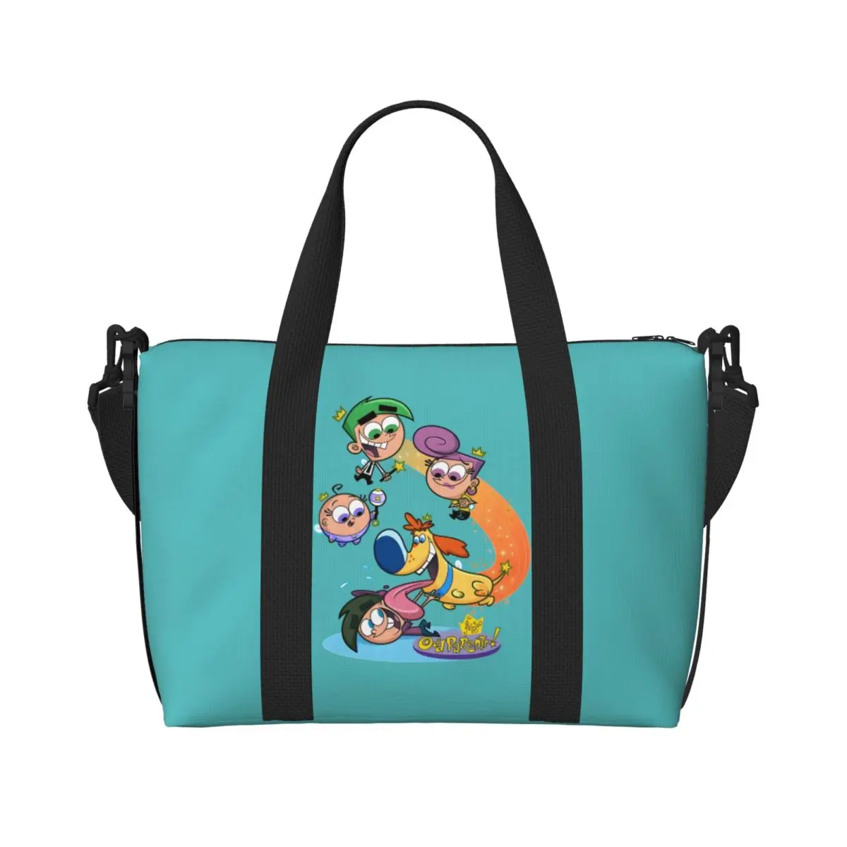 

Custom The Fairly Oddparents Beach Tote Bag Women Animation Large Compartment Gym Beach Travel Bags