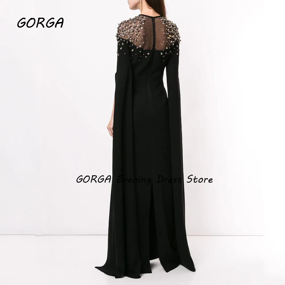 GORGA Black Beading O-Neck Mermaid 2024 Slim Backless Long Crepe Ocassion Gown Floor-Length Evening Dressفستان سهرة نسائي