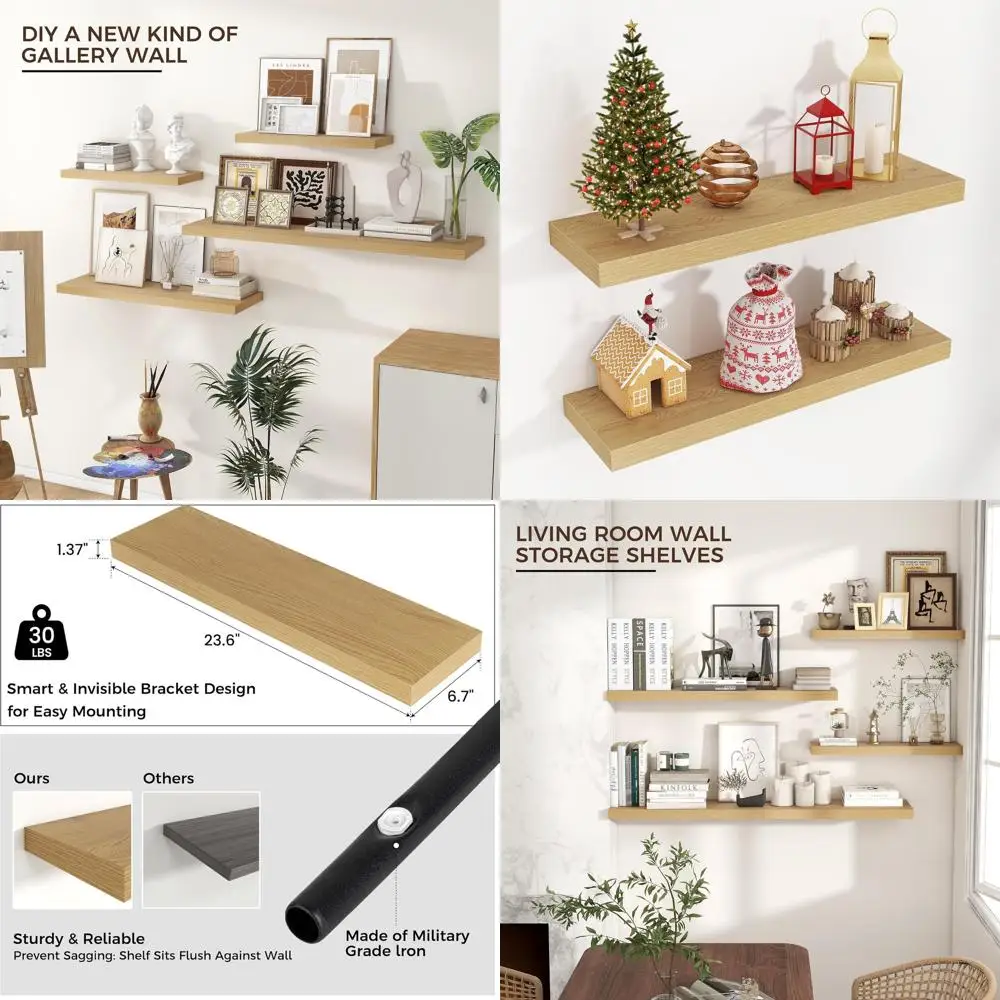 

Плавающие полки с дубовой отделкой, 24 Вт x 6,7 д x 1,37 В, набор из 2 шт. для домашнего декора и хранения со скрытыми кронштейнами