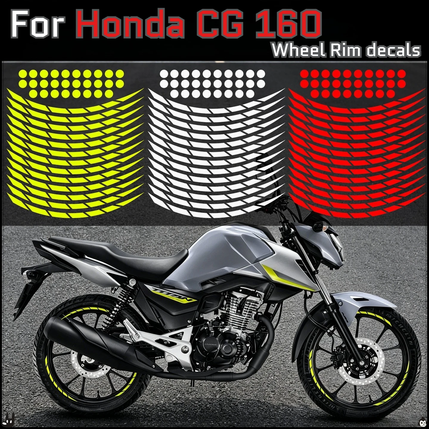 Adesivos Refletivos para Roda de Moto Honda CG160 CG 160, Fita para Roda de 17 Polegadas, Acessórios Dianteiros e Traseiros
