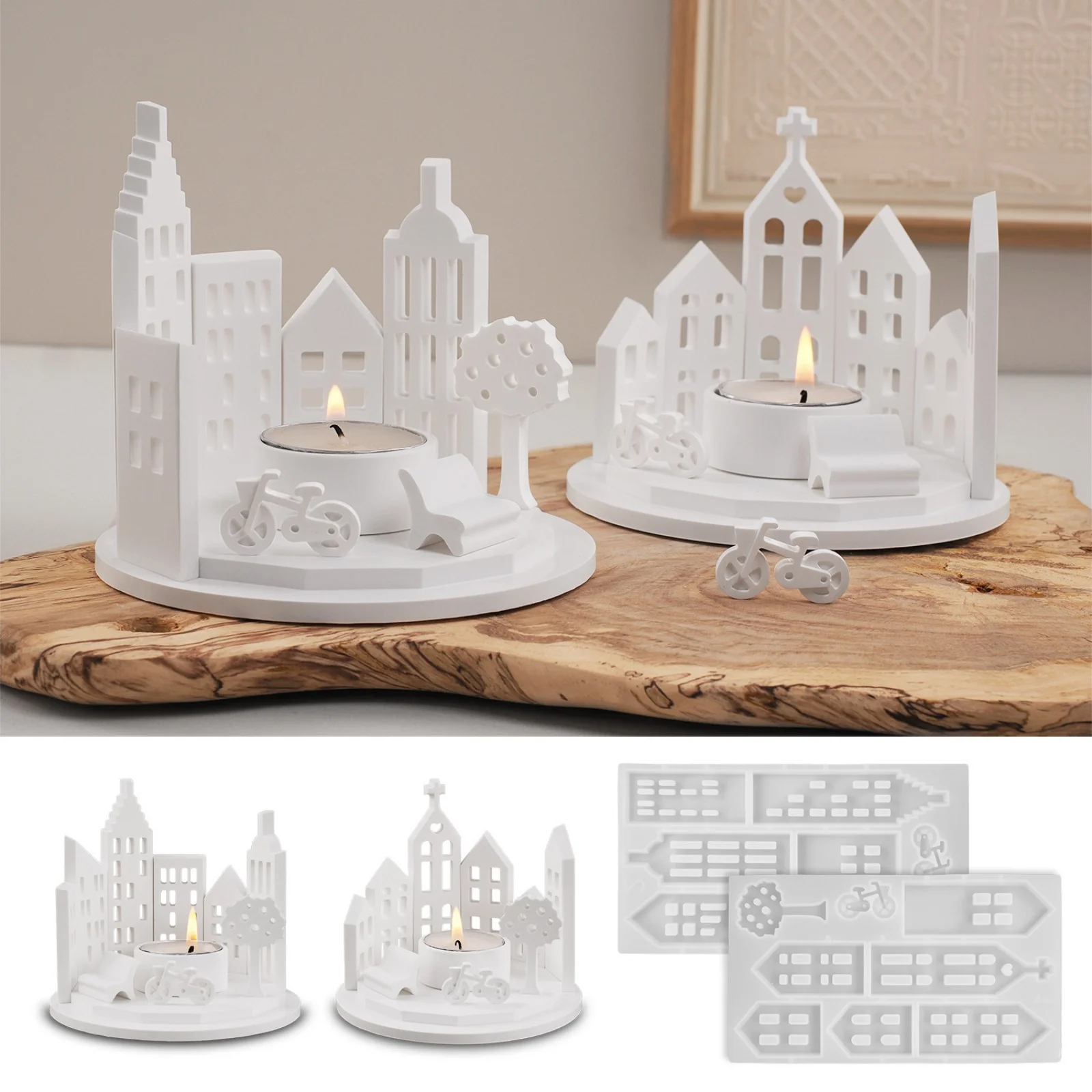 DIY Round Hollow House Candlestick Silicone Mold Hand-spliced 3D Mini House Cement Plaster Mold Home Creative Decoration Mold