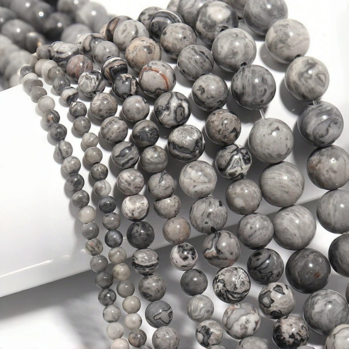 4 6 8 10 12MM Natural Stone Gray Picasso Map Jasper Bead Round Loose Spacer For Jewelry Making Diy Bracelet Necklace Accessory