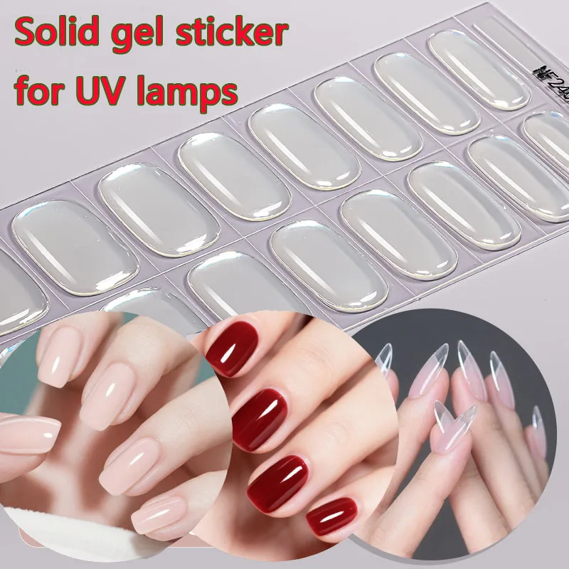 Solid Color 3D Semi Cured Nail Gel Strips Adhesive Full Cover Stickers for Nails UV Lamp Need Press On Nails Fashion Manicure