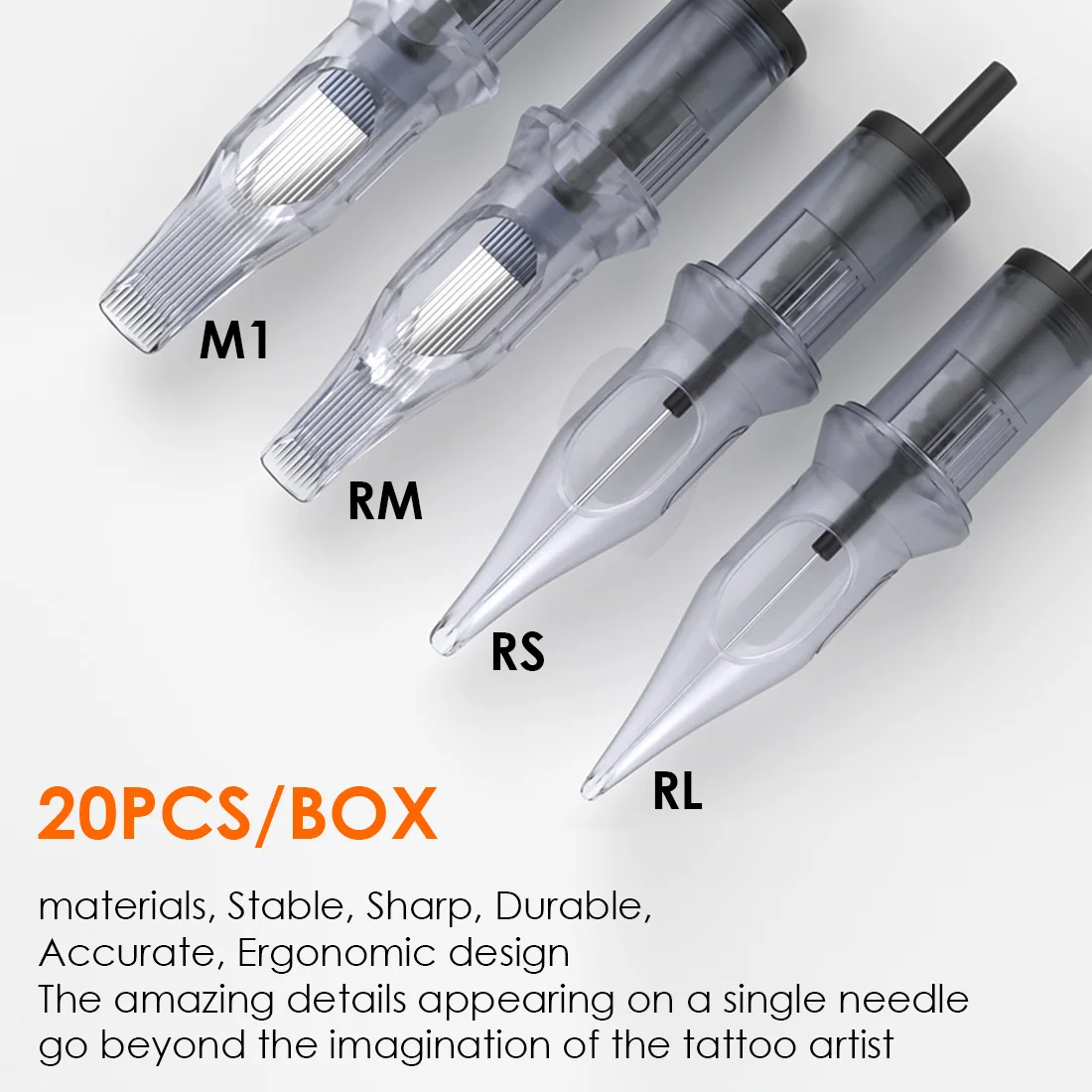 

KVM 20pcs/lot Disposable Sterile Transparent Cartridge Tattoo Needles RL/RS/RM/M1 for Permanent Makeup Machine Pen Tattoo Grips